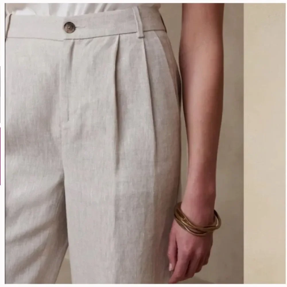Banana Republic PALMA STRAIGHT-LEG LINEN PANT Size 4 Natural Linen